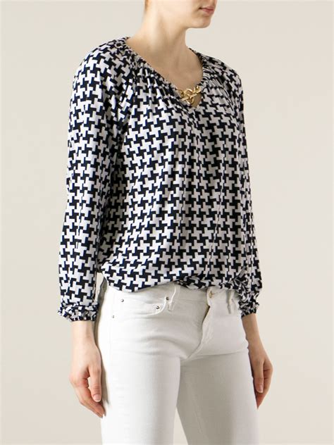 michael kors geometric black and white blouse|Michael Kors layered look top.